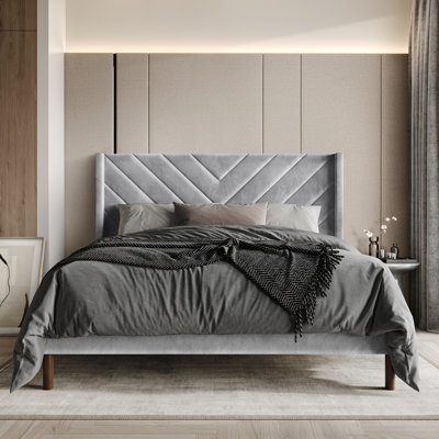 Velvet Upholstered Wingback Bed