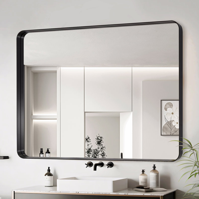 Aluminium Frame Bathroom Mirror, Black, Rectangle, 48" x 32"