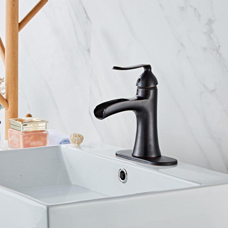 Robinet pour lavabo de salle de bain monotrou en cascade, Noir