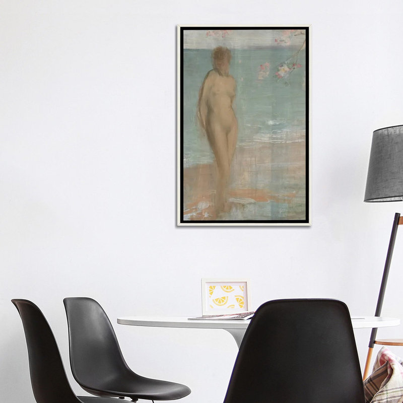«Venus Rising From The Sea», reproduction d'art sur toile encadrée, 40 po x 26 po, Toile avec cadre, Blanc patiné
