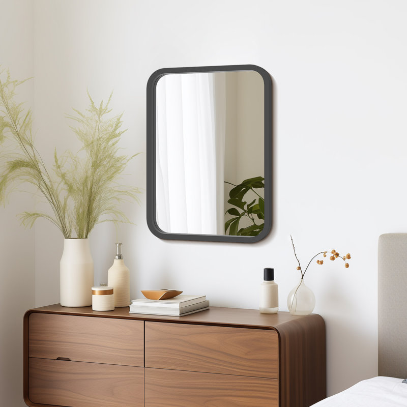Arc-Cornered Wall Mirror with Wooden Frame, Black, 24" x 18"