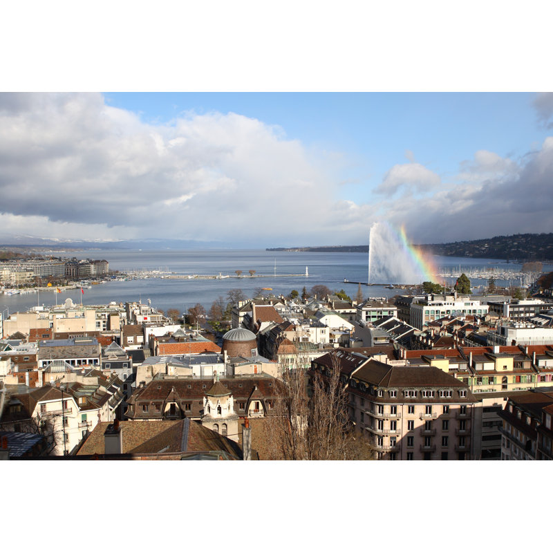Overlook Of Geneva Lake And Fountain by BaMiNi - Wrapped Canvas Print, 30cm H x 46cm W