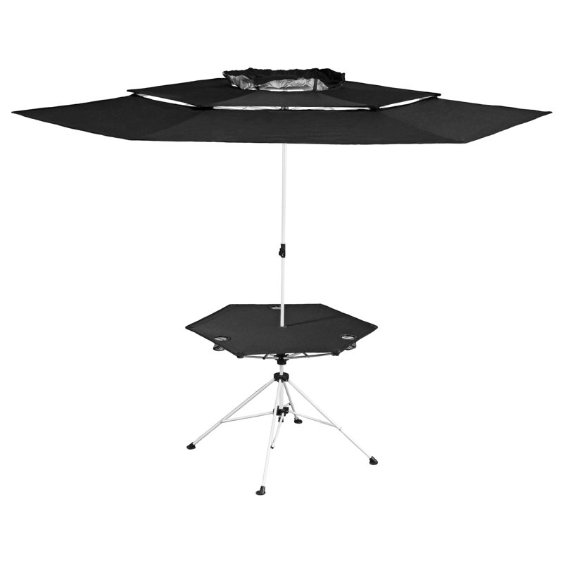 Metal Folding Outdoor Camping Table With Umbrella Hole , 13'' in. W 42'' in. D