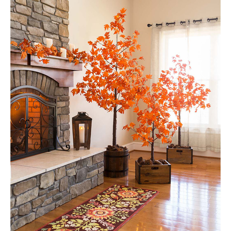 48" Tall Orange Maple LED Lighted Outdoor Faux Tree