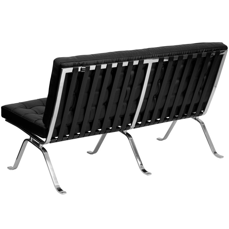 Massaline LeatherSoft Button Tufted Armless Loveseat with Designer Curved Legs, Black