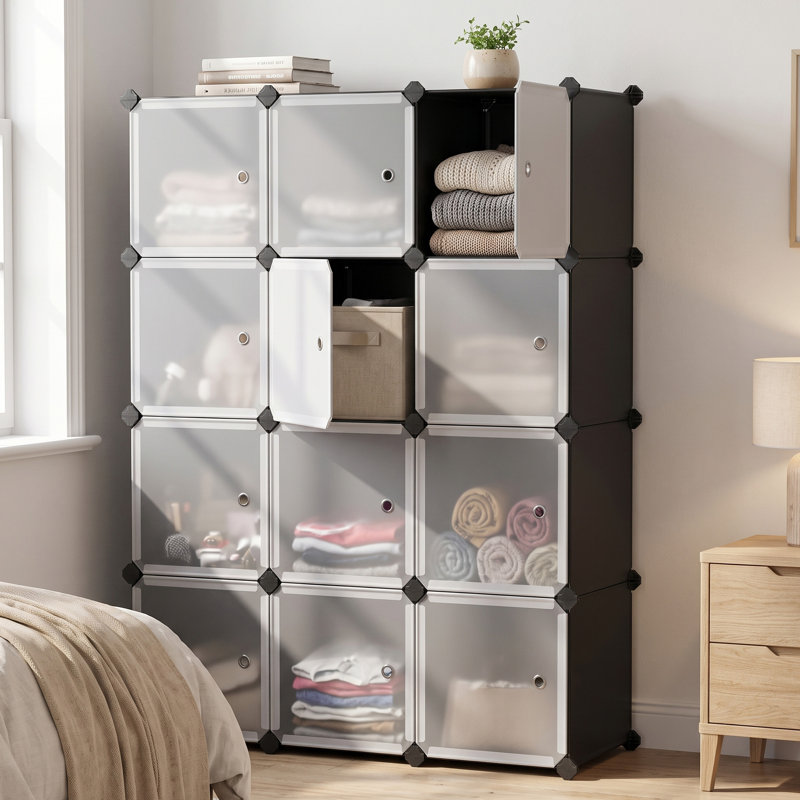 12 cubes de rangement en plastique, organisateur de rangement modulaire pour garde-robe bricolage, armoire avec portes pour chambre à coucher, salon