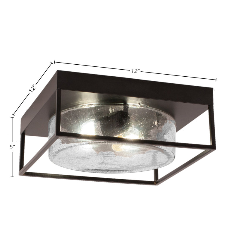 Plafonnier encastré 12 po Gestel, 2 ampoules, avec verre bullé, Noir mat