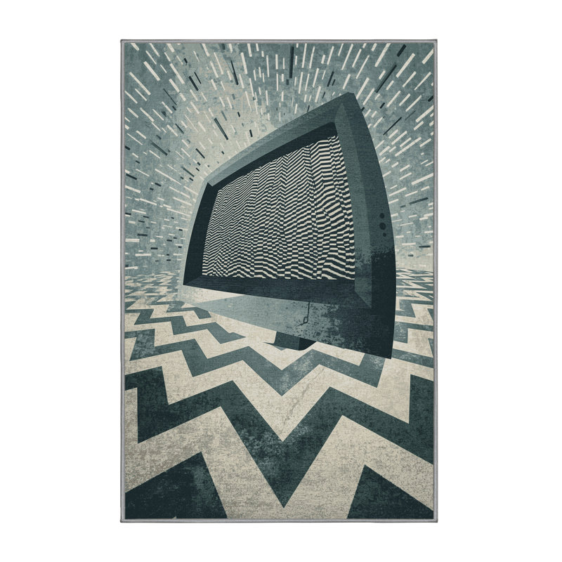 Tapis gris moelleux et rétro à motif de jeu Glenmore Crt, 7 x 9