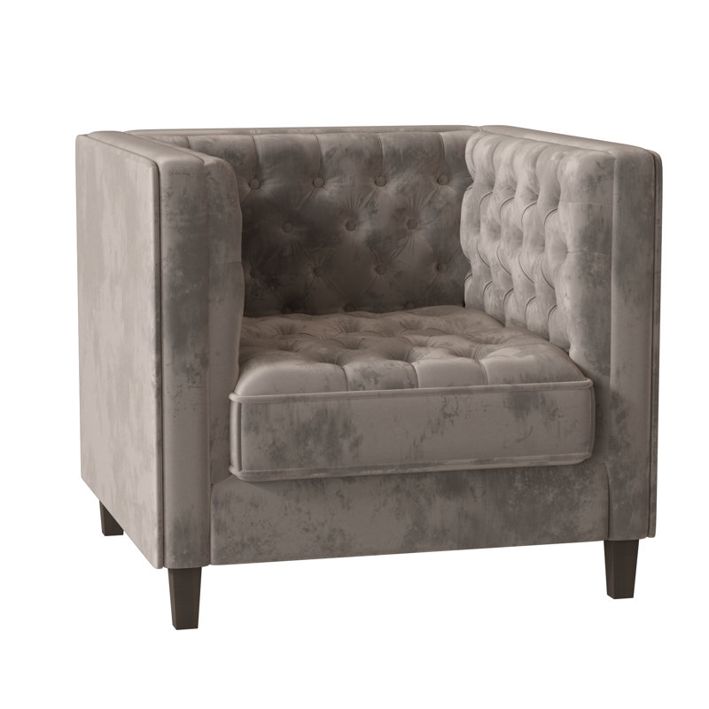 Jess Tufted Armchair, Bella Granite, Brown Mahogany