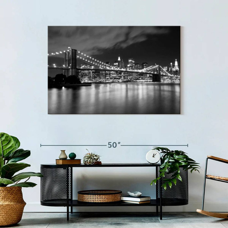 Impression sur toile Brooklyn Bridge At Night, H 30 po x l 45 po x P 1,25 po