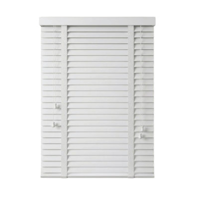 Faux Wood Venetian Blinds with Fabric Tape, Moisture-Resistant Horizontal Slats & Cord Control for Windows