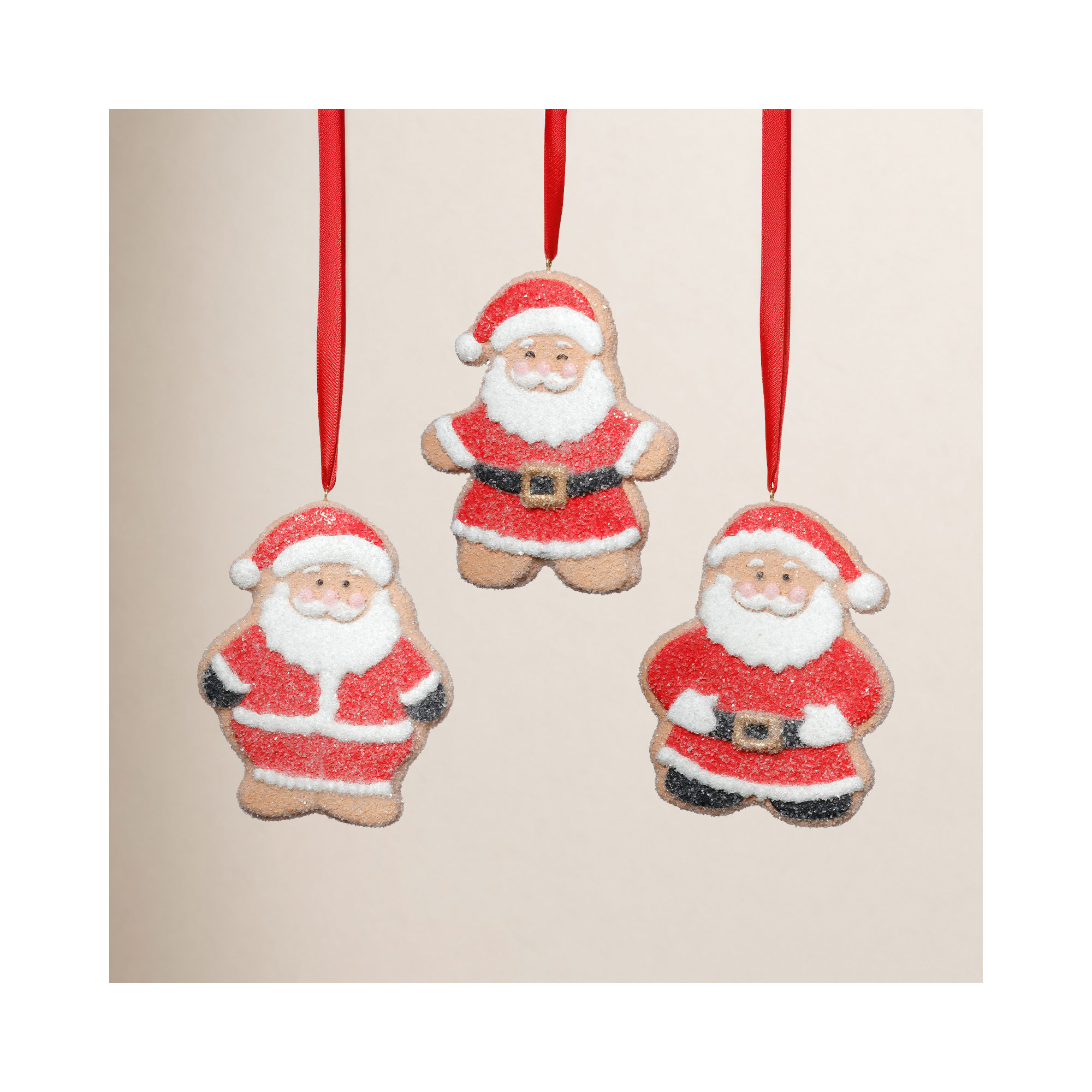Assorted Cookie Christmas Ornaments, 6 Hanging Pieces (2 Sets of 3), Santa Claus