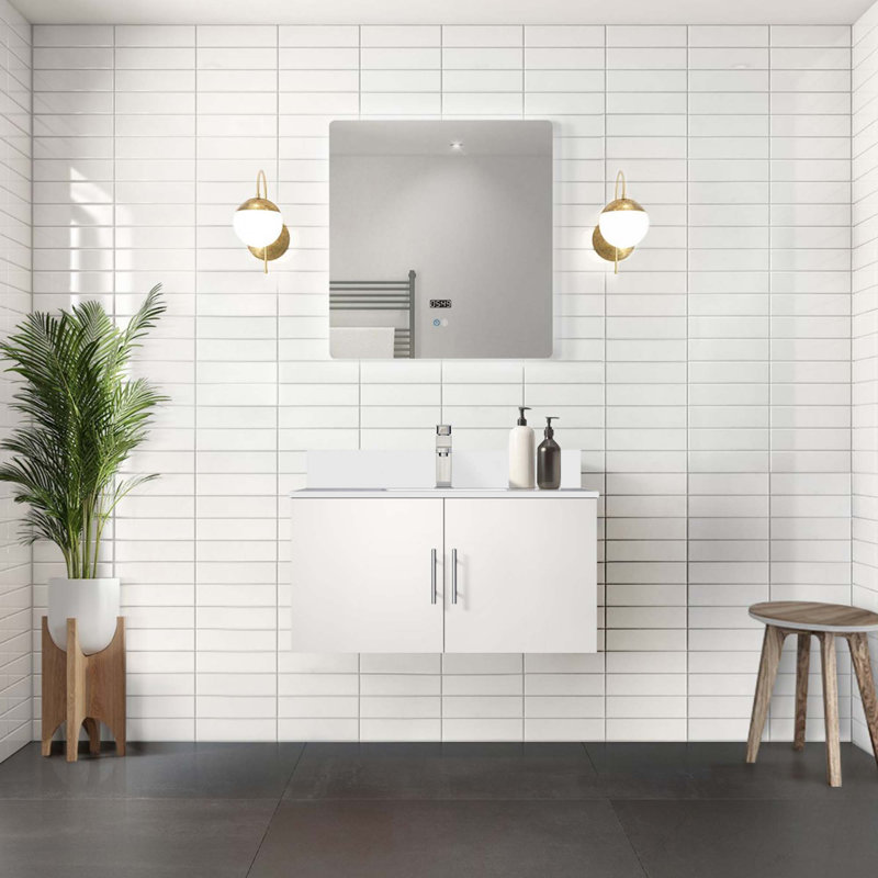 Ensemble de meuble-lavabo avec robinet et miroir DEL, Blanc lustré, 36"