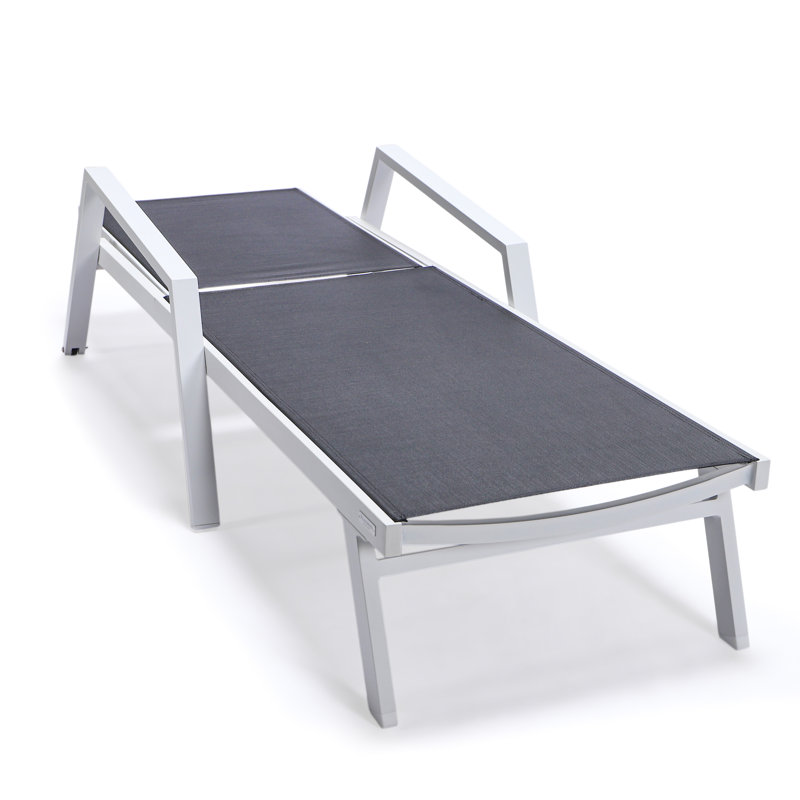 Chaise longue d'extérieur en aluminium avec foyer et table d'appoint, Noir