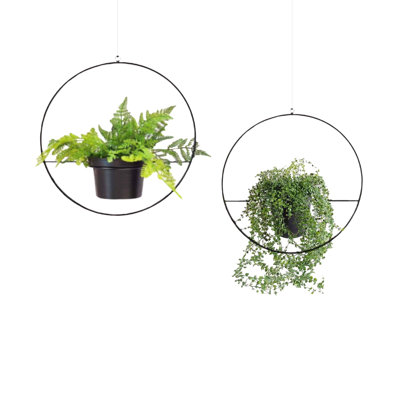 Schlosser Stylish Black Metal Jardiniere Set (2 Pieces), 9.8 x 9.8 x 9.8 inches & 11.8 x 11.8 x 11.8 inches | 100% Durable Metal Construction | Perfect for Indoor & Outdoor Plants, Modern Decor Accent