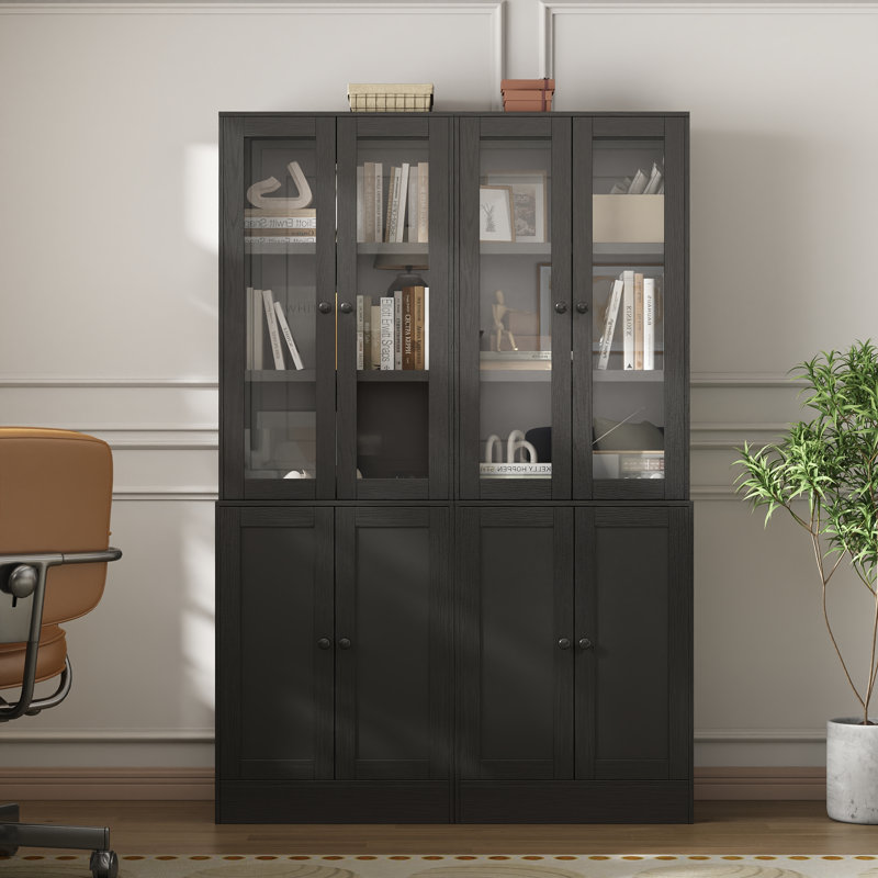 Bibliothèque H 71 "avec portes en verre trempé, armoire de rangement avec ports de charge USB et Type-C et lumières DEL (2B)