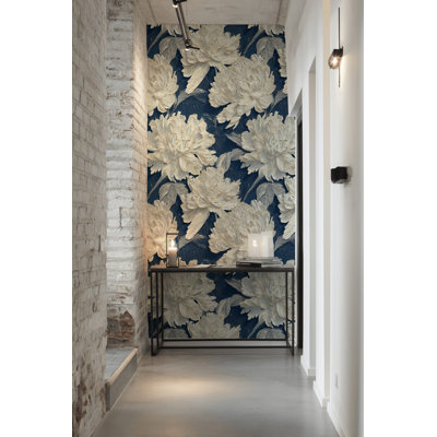 Floral Peony Wallpaper Textured Peel And Stick Navy Wall Mural