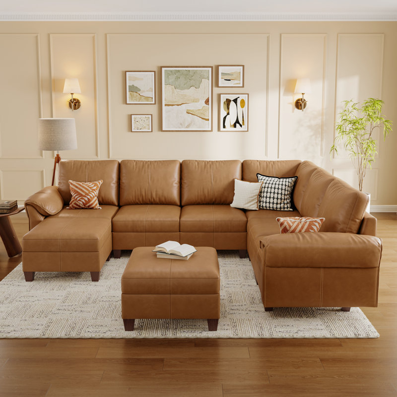 Canapé modulaire 120 po en forme de V avec rangement de 120 po et 8 places, brun, Brun