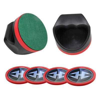 Ensemble de rondelles et de palettes de hockey sur coussin d'air Hathaway - deux poussoirs ergonomiques de 4 pouces et quatre rondelles de hockey sur table en ABS de 3 pouces - Accessoires de jeu durables, idéaux pour les tables de jeu à domicile ou d'arcade - noir et rouge