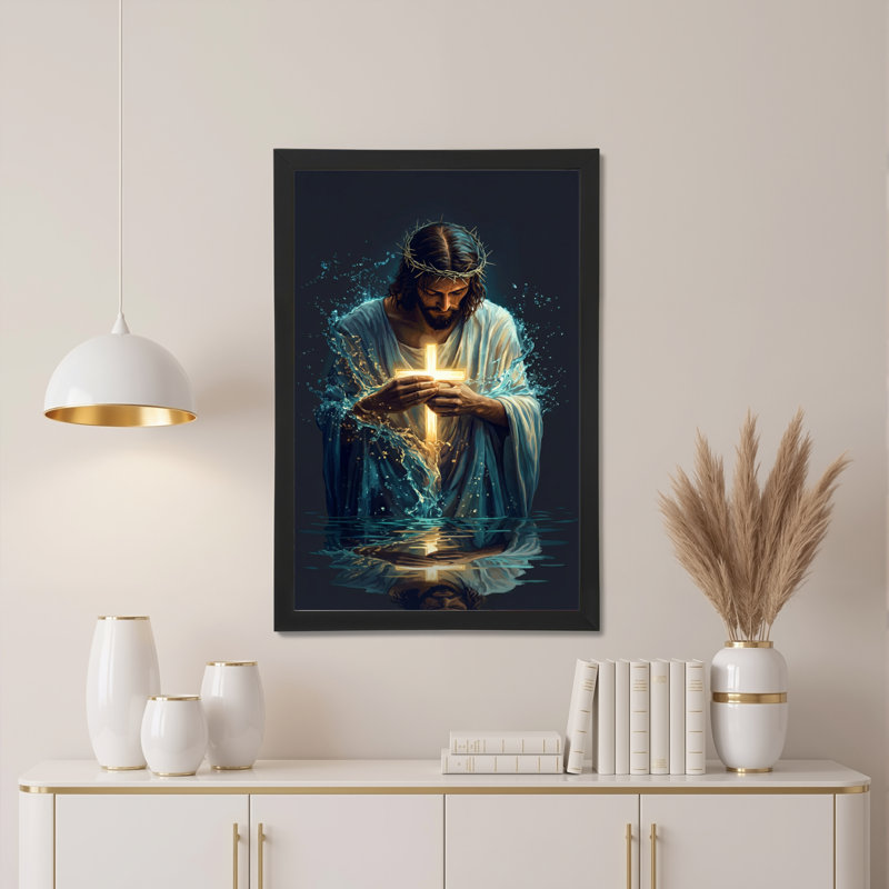 Jésus-Christ tenant une lumière sur toile tendue, reproduction d'art chrétien, H 36 po x l 24 po