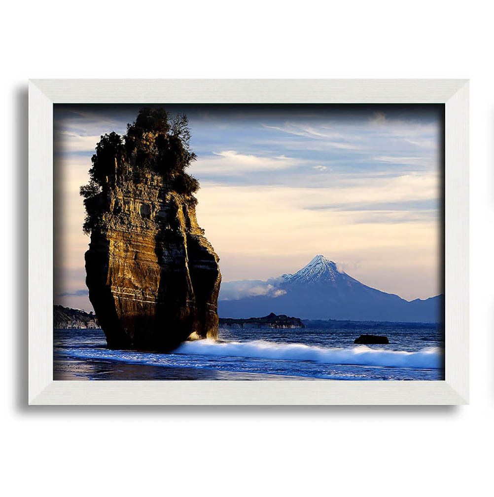 Neuseeland Strand Mount Taranaki Ansicht Gerahmter Druck Wandkunst