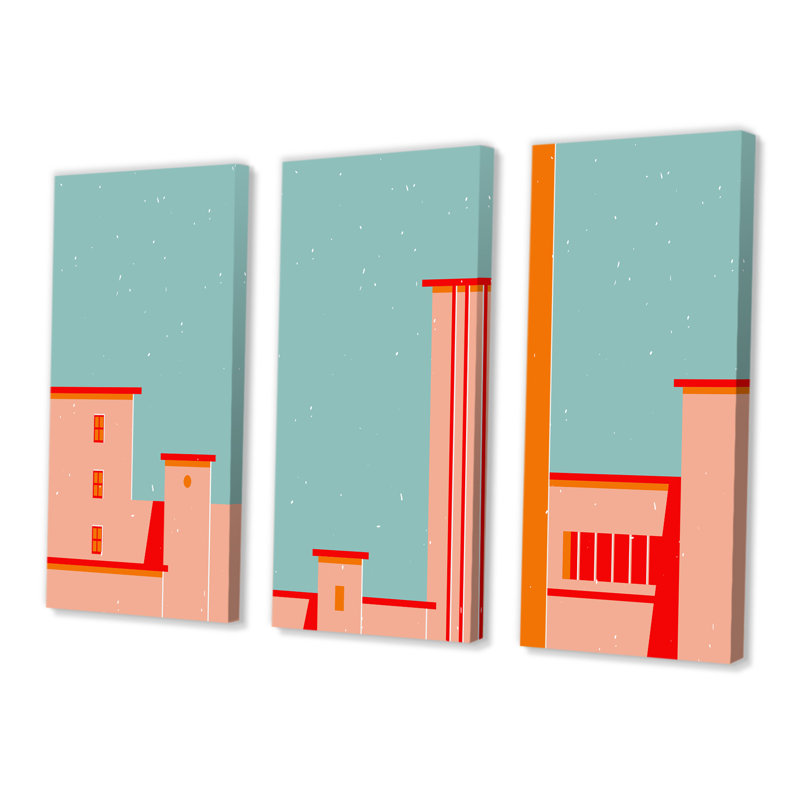 Ensemble de 3 pièces d'art moderne rétro Mid-Century, H 40 po x l 60 po