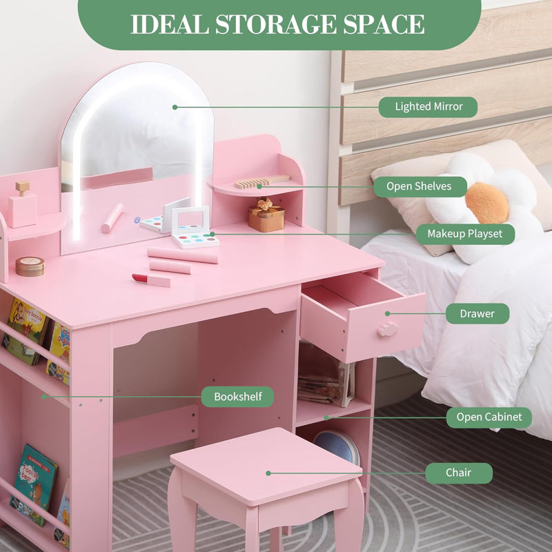 Dressing Table with Mirror, Pink
