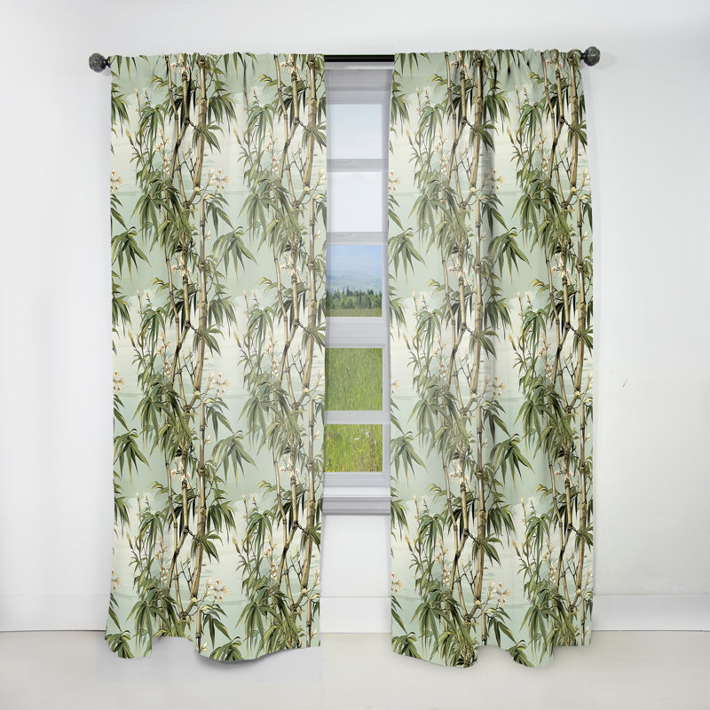 Bamboo Elegance Tropical Pattern - Floral Curtain - Velvet Room Darkening - 1 panel, 52" W x 63" L
