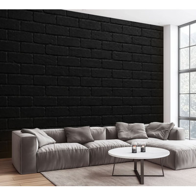 Wall Mural Peel and Stick Wallpaper black brick wall brickwork for design Self-Adhesive Removable Contact Paper Wall Decor for Living Room Bedroom 100"H x 144"W