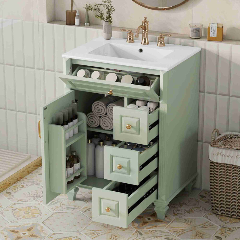 Bathroom Vanity with Sink, Green, Gold, 24"