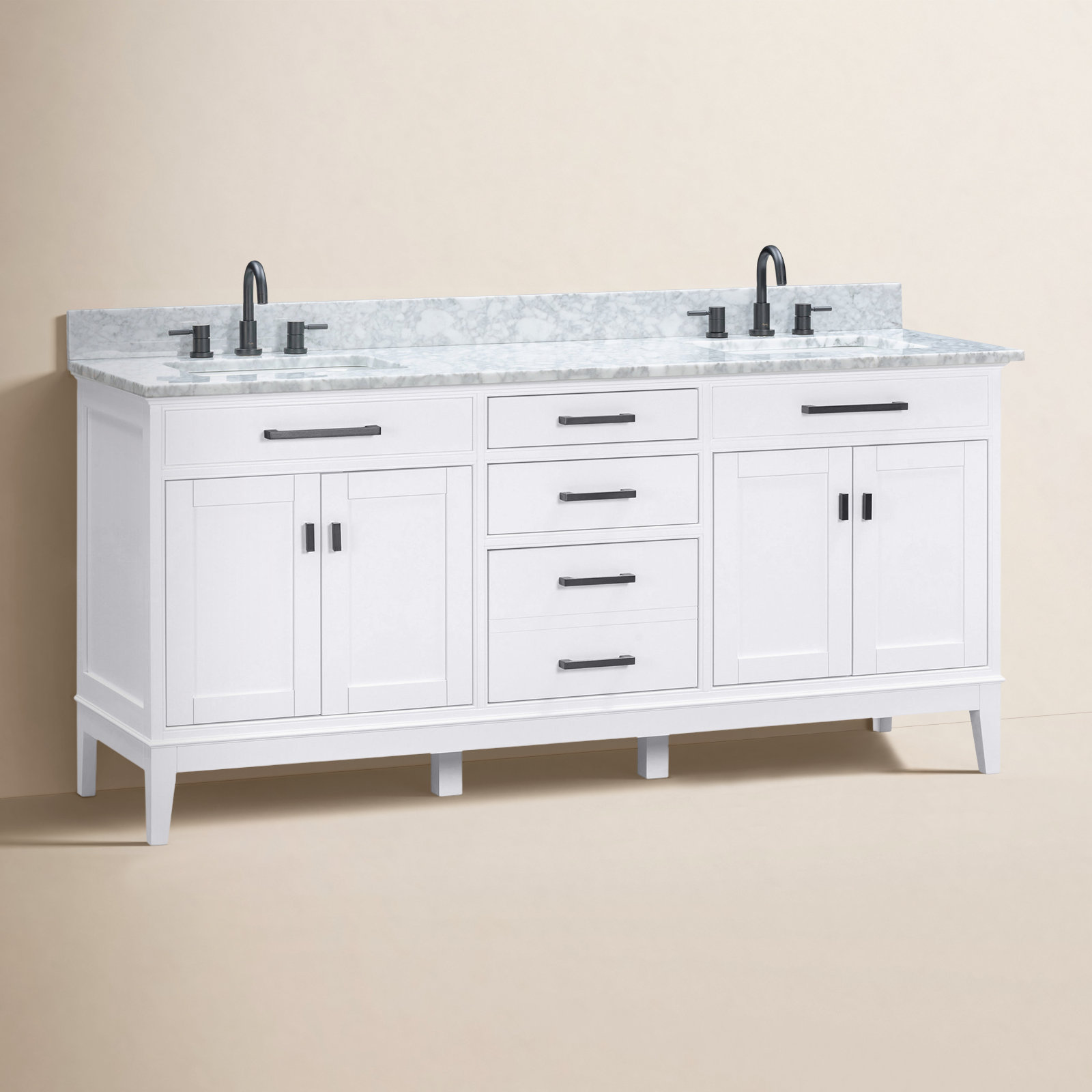 Anglet 73" Double Bathroom Vanity Set, Carrera White, White