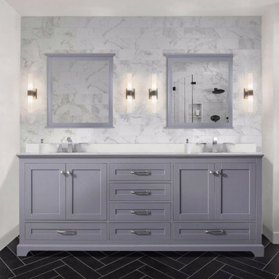 Meuble-lavabo double 80 po x 22 po profondeur, comptoir en quartz blanc