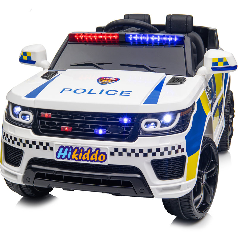 Voiture de police électrique pour enfants, enfants 24 volts avec jouets 400 W, mégaphone, télécommande, Bluetooth, Blanc