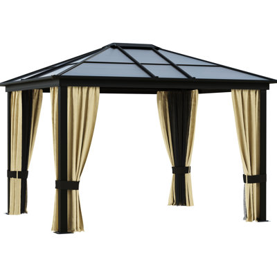 10X12 Gazebo Canopy With Polycarbonate Roof, Aluminum Frame For Outdoor Ambiance Roof & Frame, Ideal Backyard Patio