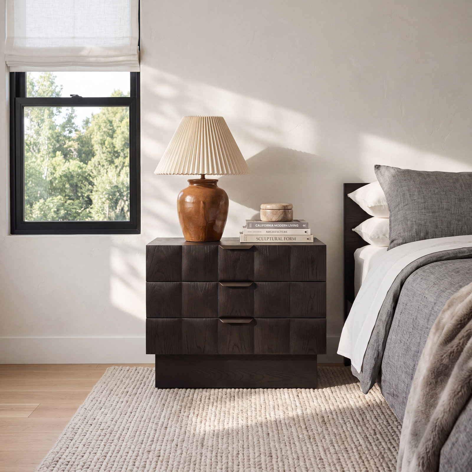 3-Drawer Wood Veneer Nightstand