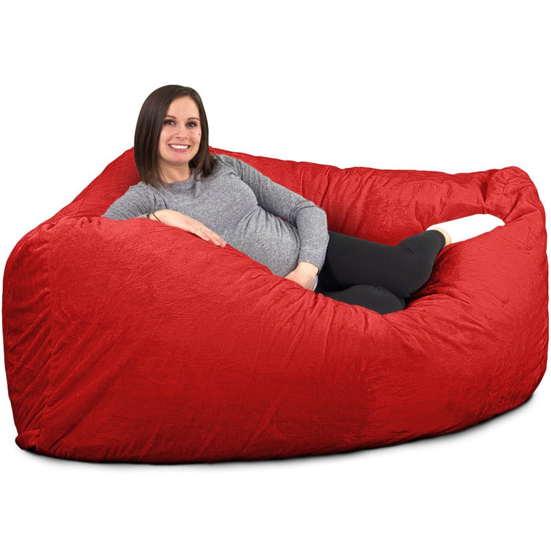  | Fauteuil à billes 6 pi | Rembourrage en mousse - Housse lavable amovible, fourrure rouge, Red Faux Fur