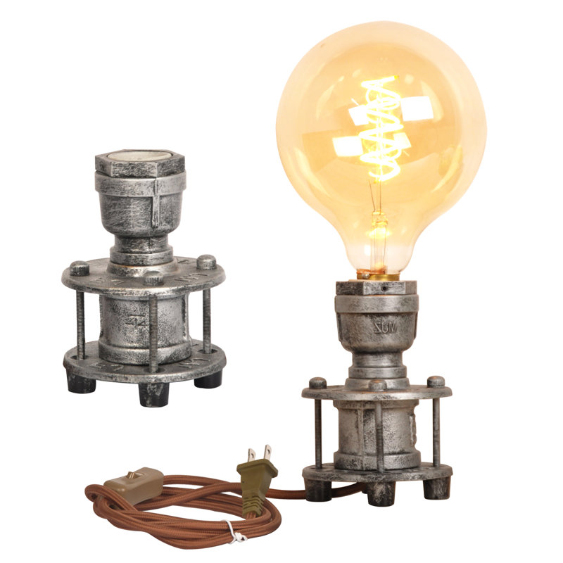 Industrial Steampunk Table Lamp, Vintage Pipe Desk Lamp with E26 Bulb Base, Metal Rustic Bedside Nightstand Light with On/Off Switch for Bedroom, Living Room & Office