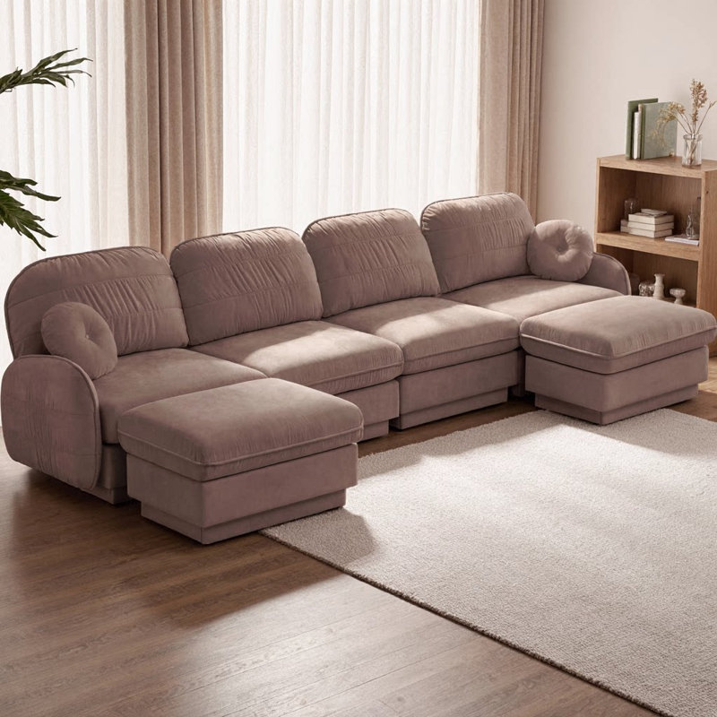 Canapé modulaire surdimensionné en U de 137 po en chenille de 137 po, canapé profond avec 2 repose-pieds amovibles, coussins exquis, pieds de cadre encastrés, assemblage facile, convient à un grand salon