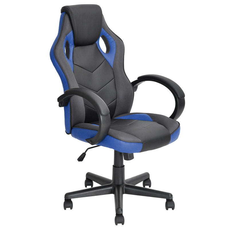 Wade Logan Abbottsford Faux Leather PC & Racing Game Chair, Blue/Black