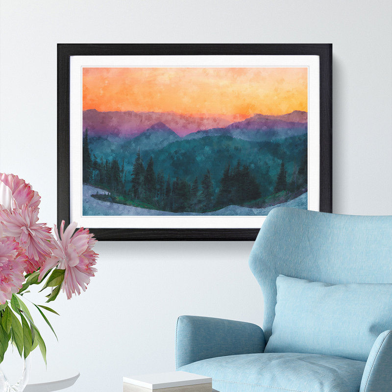 Mount Rainer in Seattle - Picture Frame Painting Print, Black Framed, 24cm H x 33cm W x 2cm D