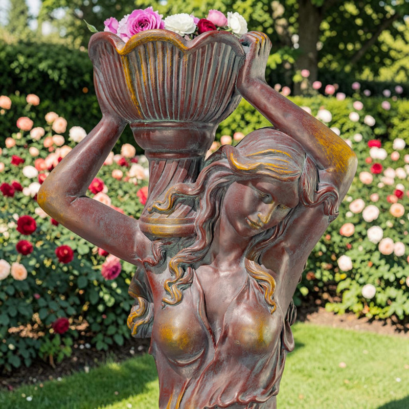 71 po Grande statue portant un pot de fleurs - Keira, Brown/Blue
