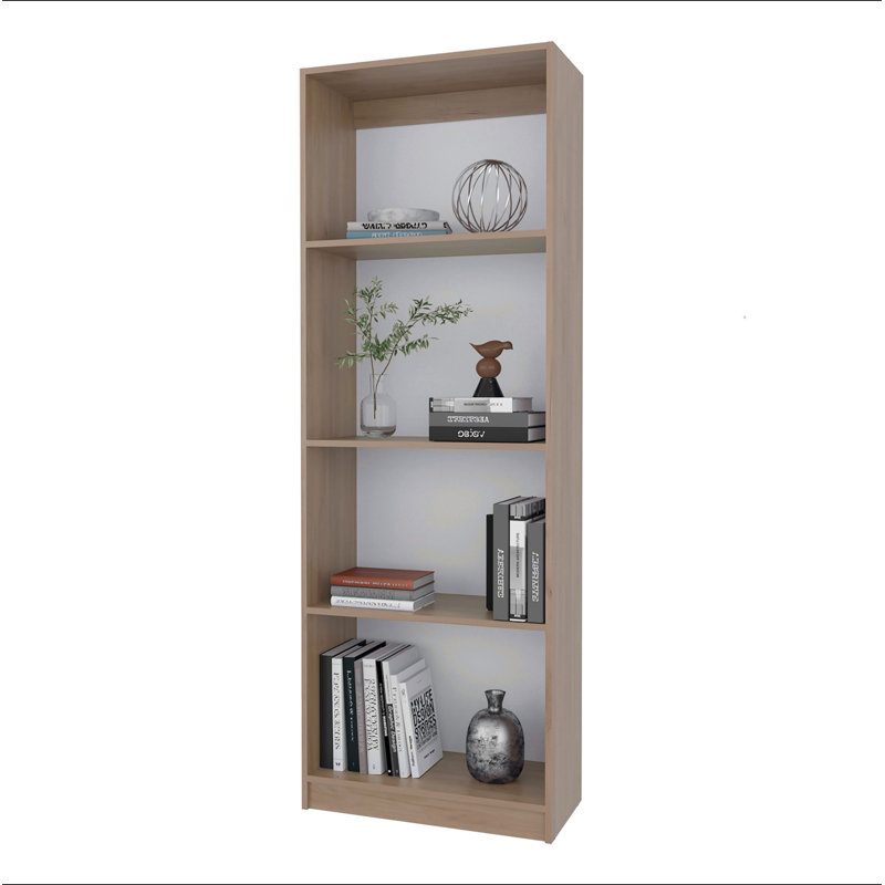 Natural Oak And White 4-Shelf Flat Bookcase With Open Storage, Oak
