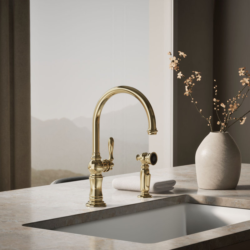 Artifacts® Bar Faucet with Swing Spout and BerrySoft™, MasterClean™, and ProMotion™, French Gold
