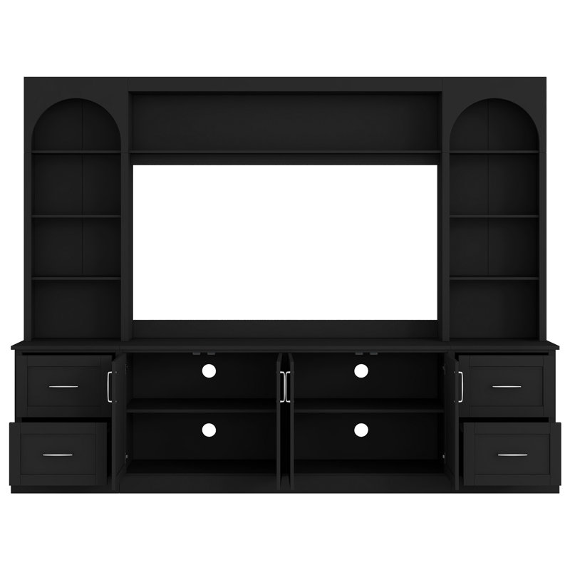 Meuble audio-vidéo arqué moderne avec tiroirs, Noir