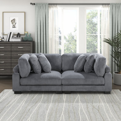 Brinsley 90" Modern Modular Sofa with Corduroy Fabric, Adjustable Armrests & 4 Pillows
