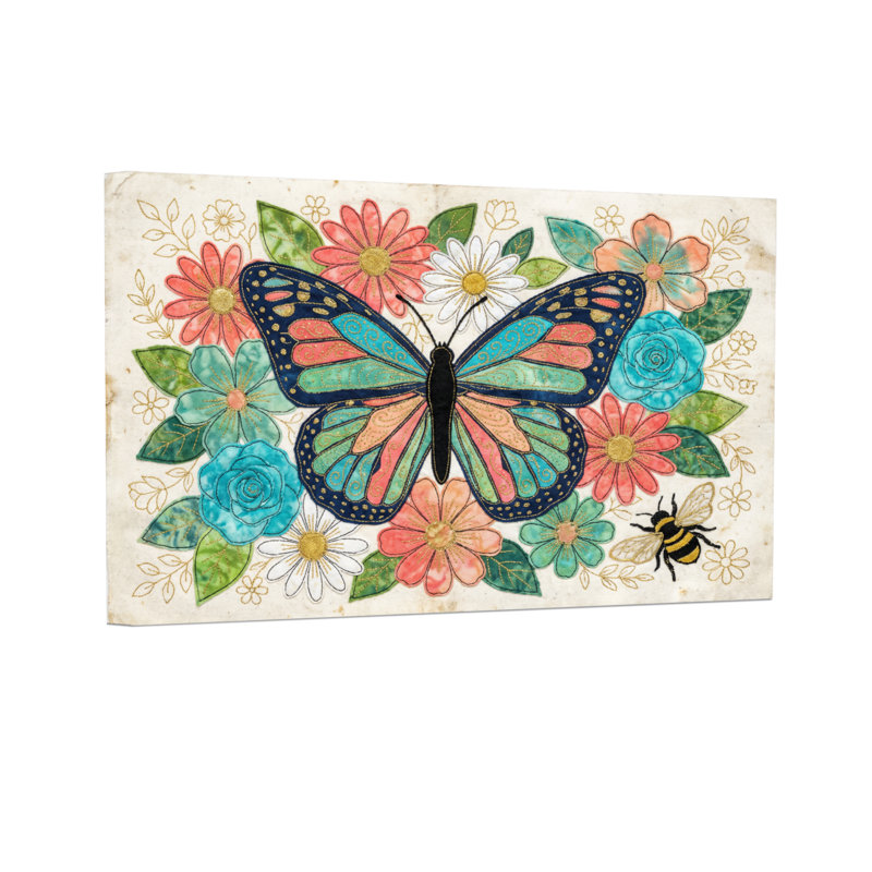 Animaux, motif floral avec abeille et fleurs, H 12 po x l 18 po