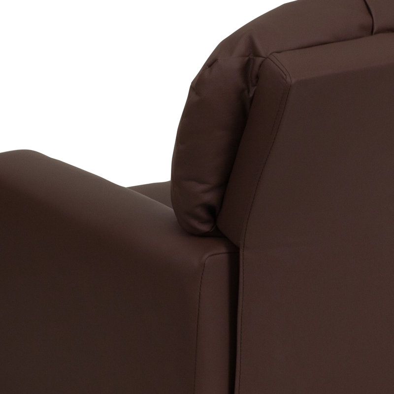 Contemporary Kids Recliner with Cup Holder, Leather - Brown
