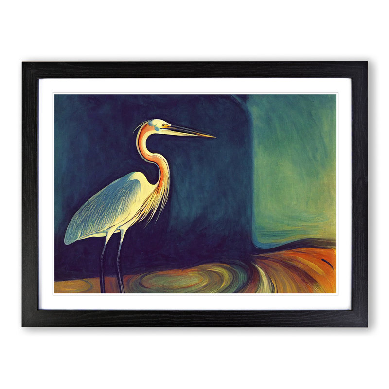 XH1022-8901X The Classic Heron Bird - Single Picture Frame Painting, 34cm H x 46cm W x 2cm D, Black