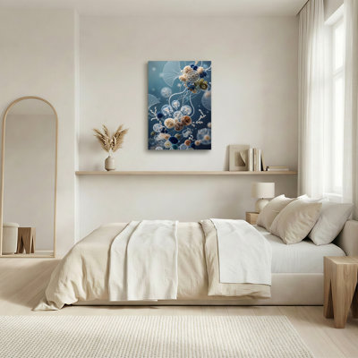 Blue and White Microscopic Marine Organisms and Cells Canvas Wall Art