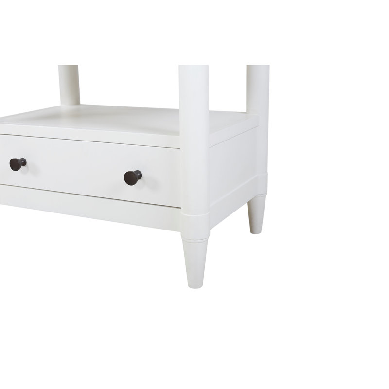 Table de chevet ouverte 2 tiroirs en bois massif blanc avec intérieur doublé avec tiroirs